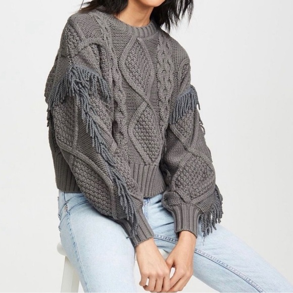 Line & Dot Jasper Fringe Sweater - Charcoal Small - Picture 2 of 9